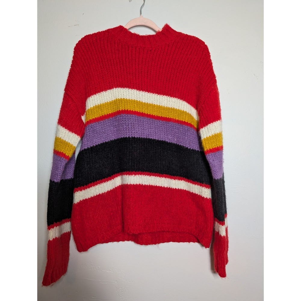 Sanctuary Womens Striped Knit Mock Sweater Red M NEW